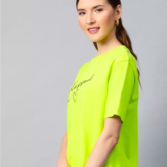 NEW! Girly Neon Green Graphic Heart & Blessed Baggy Short Sleeve T-Shirt - Picture 6 of 10